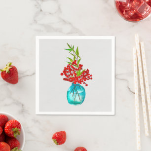 Red Berries watercolor art Napkin