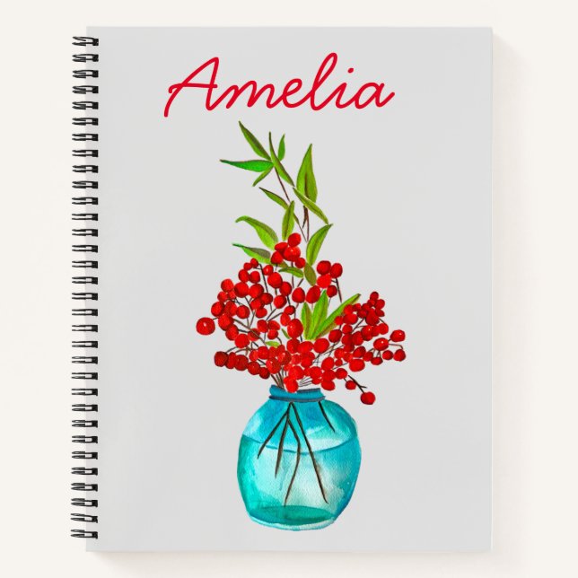 Red Berries watercolor art Notebook (Front)
