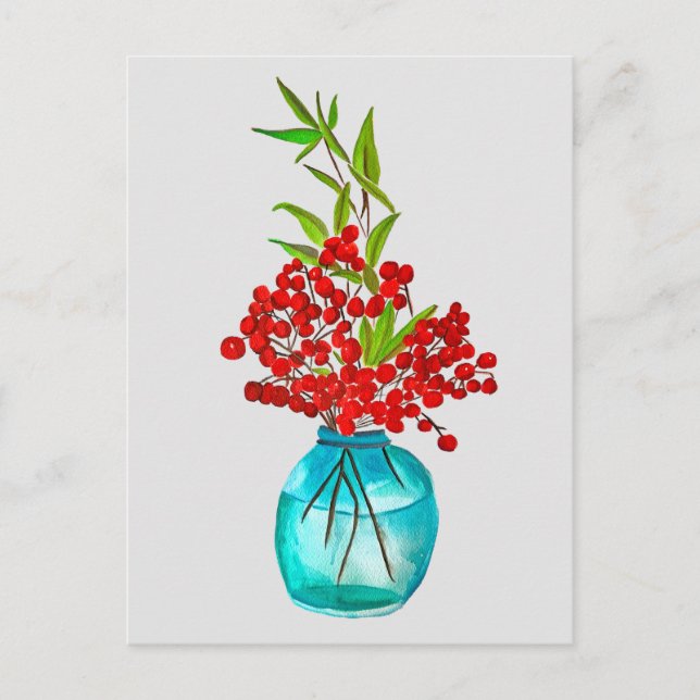 Red Berries watercolor art Postcard (Front)