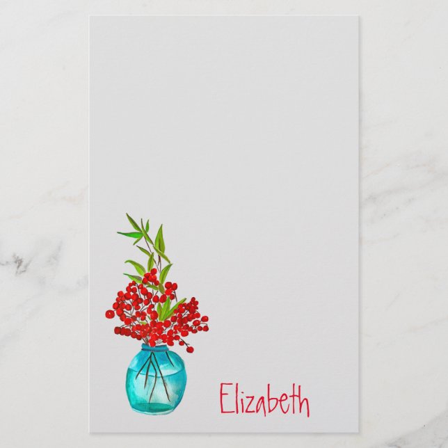 Red Berries watercolor art Stationery (Front)