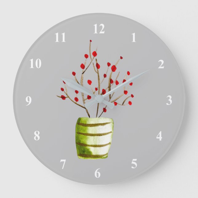 Red Berries watercolor Christmas Large Clock (Front)