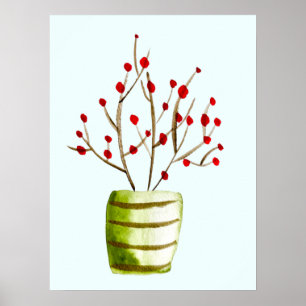 Red Berries watercolor Christmas Poster