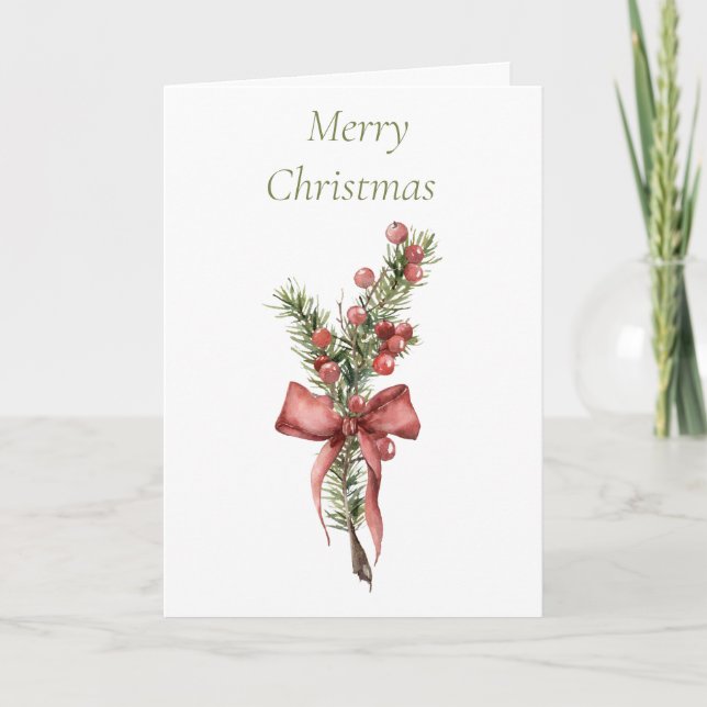 Red Berries with A Bow Holiday Card (Front)