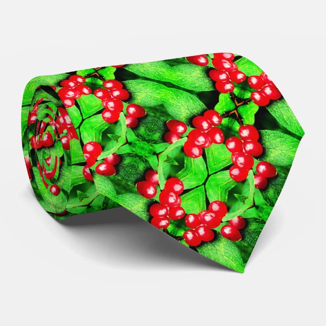 Red Berries With Raindrops Abstract Nature Pattern Tie (Rolled)