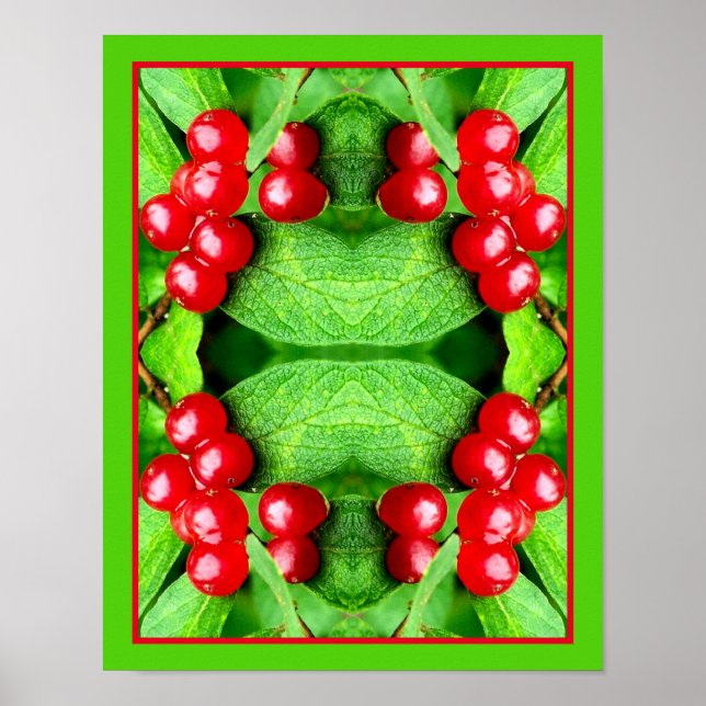 Red Berries With Raindrops Abstract Nature Poster (Front)