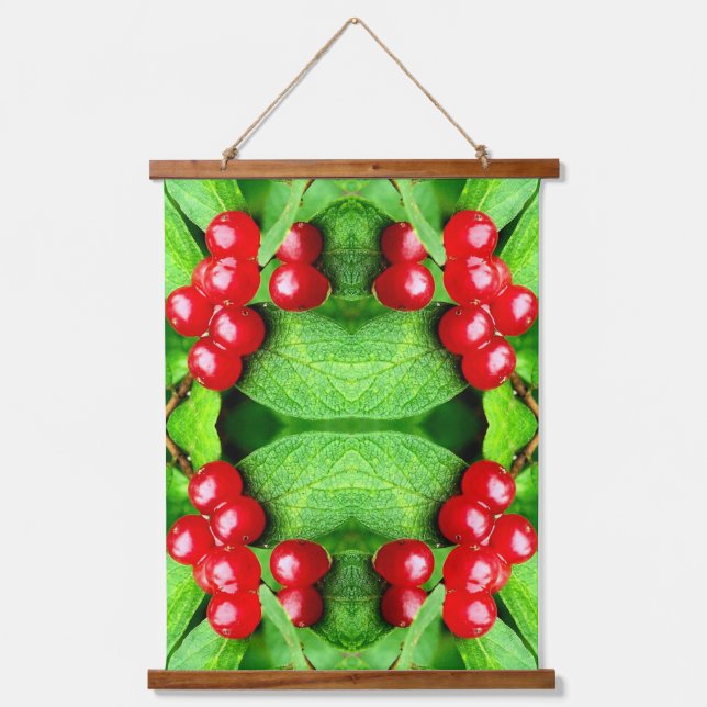 Red Berries With Raindrops Nature Abstract Hanging Tapestry (Front)