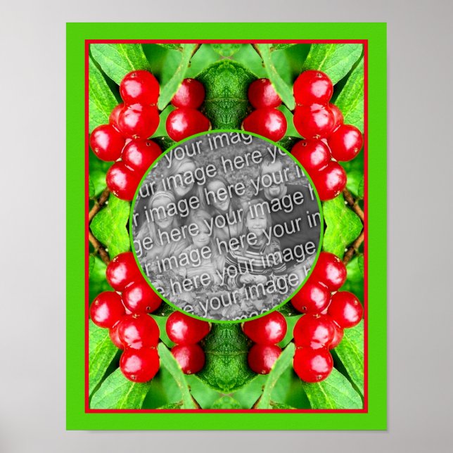 Red Berries With Raindrops Nature Add Your Photo Poster (Front)