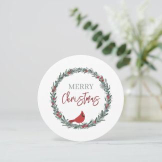Red Berries Wreath and Red Cardinal Christmas  Card
