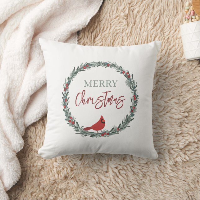 Red Berries Wreath and Red Cardinal Christmas  Cushion (Blanket)