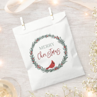 Red Berries Wreath and Red Cardinal Christmas  Favour Bag