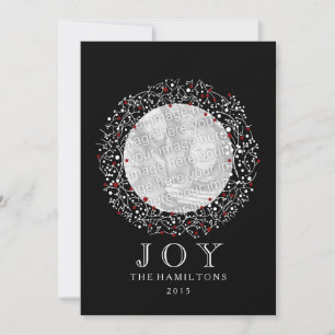 Red Berries Wreath + Black + White Christmas Holiday Card
