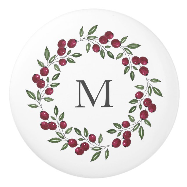 Red Berries Wreath  Ceramic Knob (Front)