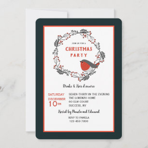 Red Berries Wreath Holiday Party Invitation