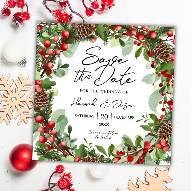 Red Berries Wreath | Winter Wedding Save The Date (Creator Uploaded)