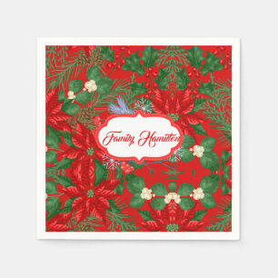 Red Berry and olive green Christmas Napkin