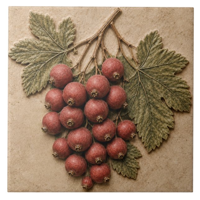 Red Berry Autumn Botanical Ceramic Tile (Front)