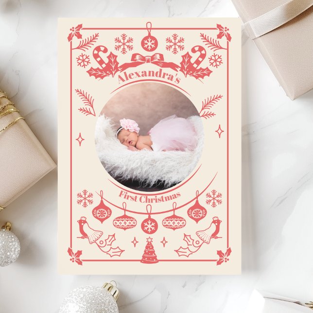 Red Berry Baby First Christmas Holiday Card (Creator Uploaded)