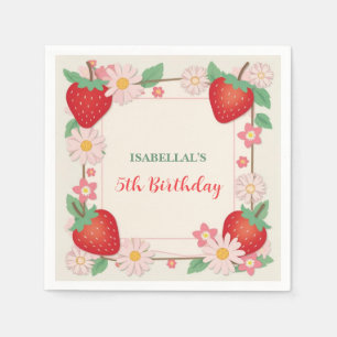 Red Berry Birthday Strawberry flower Girl Party Napkin