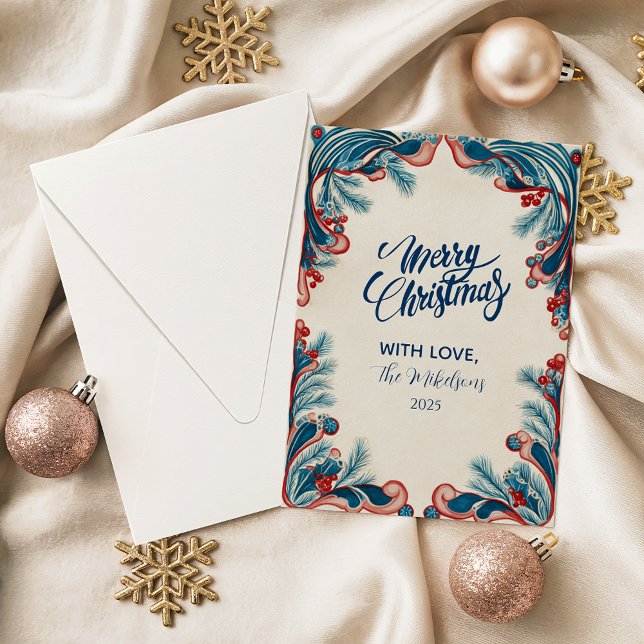 Red Berry & Blue Pine Christmas Holiday Card (Creator Uploaded)