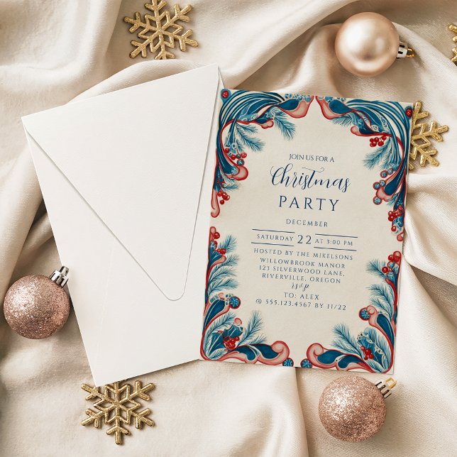 Red Berry & Blue Pine Christmas Invitation (Creator Uploaded)
