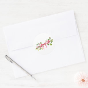 Red Berry Bow Christmas Classic Round Sticker