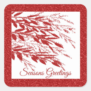Red Berry Branch Glitter Square Sticker