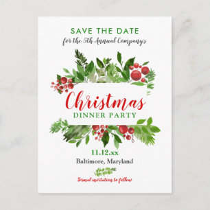 Red Berry   Christmas Dinner   Holiday Party Announcement Postcard