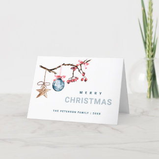 Red Berry & Christmas Ornaments Watercolor Holiday Card