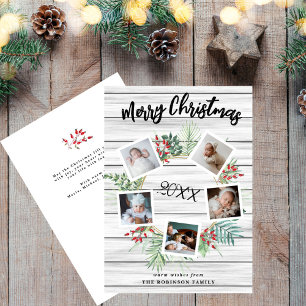 Red Berry Christmas Wreath 5 Photo Greeting Holiday Card