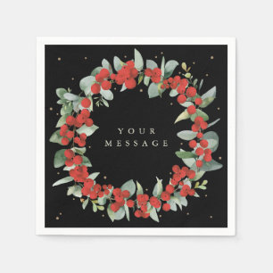 Red Berry Christmas Wreath Holiday Party Napkin