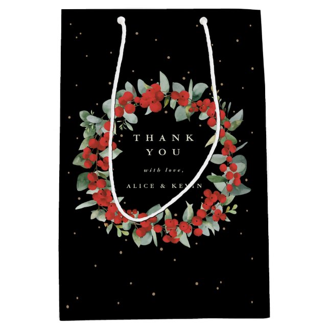 Red Berry+Eucalyptus Christmas/Holiday Thank You Medium Gift Bag (Front)