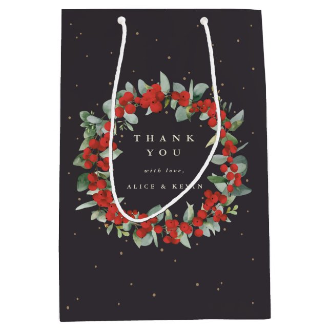Red Berry+Eucalyptus Christmas/Holiday Thank You Medium Gift Bag (Front)