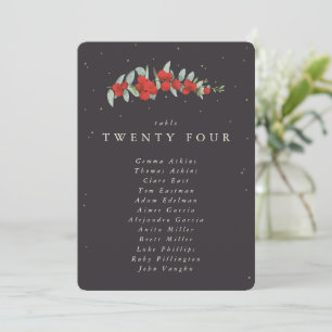 Red Berry+Eucalyptus Table Number Seating Card