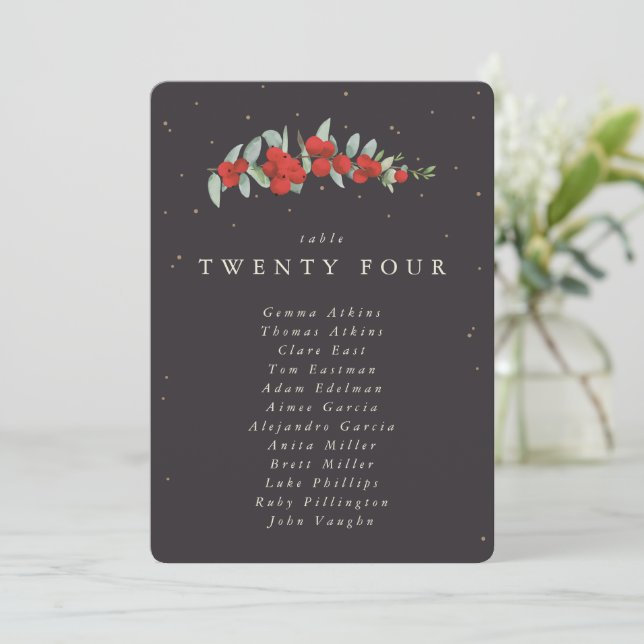 Red Berry+Eucalyptus Table Number Seating Card (Standing Front)