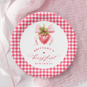 Red Berry First Birthday Paper Plate