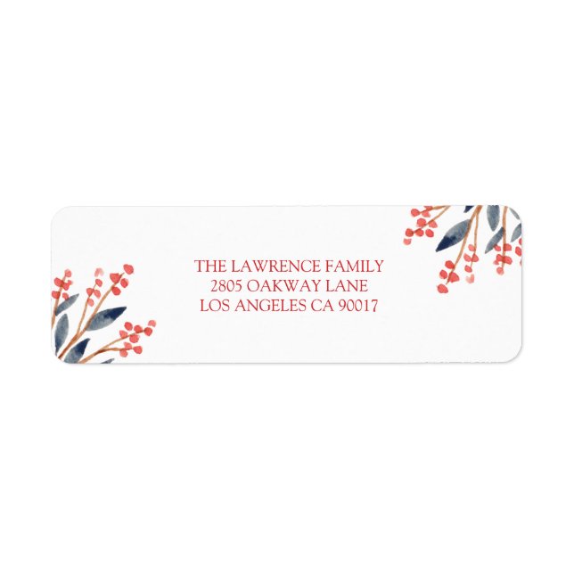 Red Berry Foliage Christmas Address Return Address Label (Front)