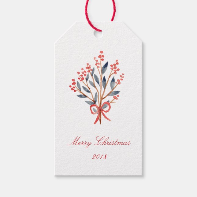 Red Berry Foliage Christmas Gift Tags (Front)
