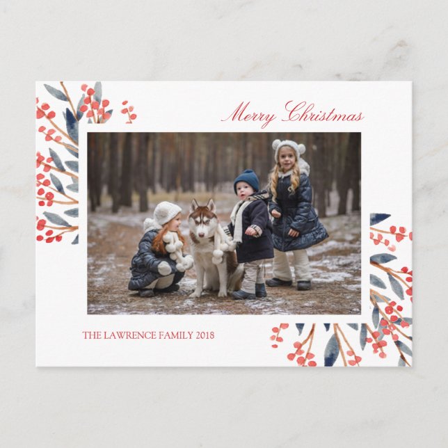 Red Berry Foliage Christmas Holiday Photo Postcard (Front)
