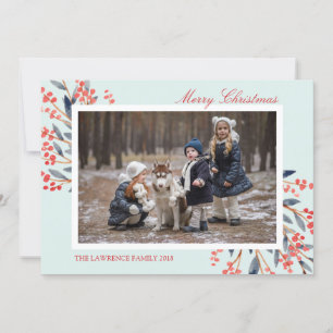 Red Berry Foliage Mint Christmas Holiday Photo Card
