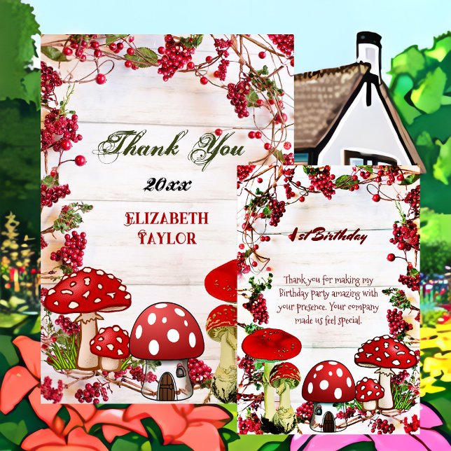Red Berry Garden Toadstool Greenery Magic Mushroom Thank You Card (Red Berry Garden Toadstool Greenery Magic Mushroom Thank You Card)