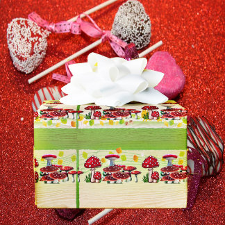 Red Berry Garden Toadstool Greenery Magic Mushroom Wrapping Paper