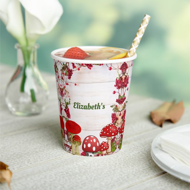 Red Berry Garden Toadstool Kid's Birthday Party  Paper Cups (Insitu)