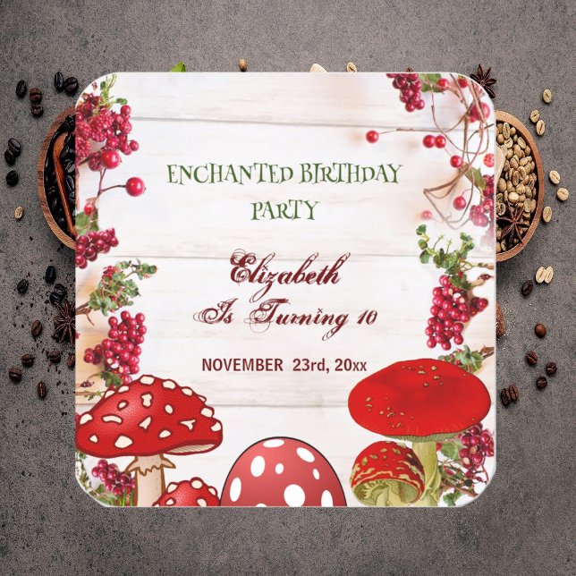 Red Berry Garden Toadstool Kid's Magic Mushrooms  Square Sticker (Red Berry Garden Toadstool Kid's Magic Mushrooms Square Sticker)