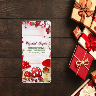 Red Berry Garden Toadstool Magic Mushroom Party Label