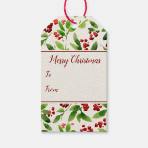 Red Berry Green Leaves Christmas Holiday Design Gift Tags