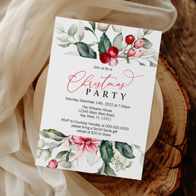 Red Berry & Greenery Christmas Party Invitation (Creator Uploaded)
