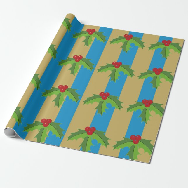 Red Berry Holly Wrapping Paper (Unrolled)
