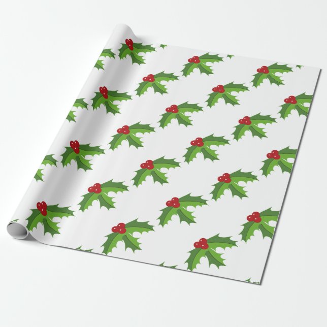 Red Berry Holly Wrapping Paper (Unrolled)