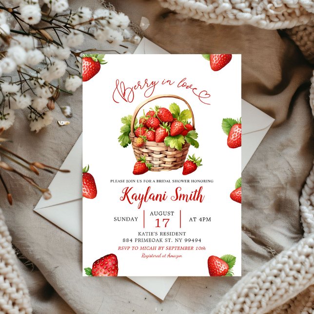 Red Berry in Love Strawberry Theme Bridal Shower Invitation (Creator Uploaded)