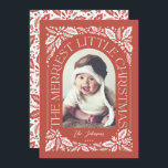 Red Berry Merriest Little Christmas Arch Photo Holiday Card<br><div class="desc">A unique and modern holiday card featuring an arch photo shape with modern styled typography that curves elegantly around your photo, and original hand-drawn winter foliage artwork. Easily personalise the front and back with your own text and photos using the template provided. To customise even further, click on the “Edit...</div>